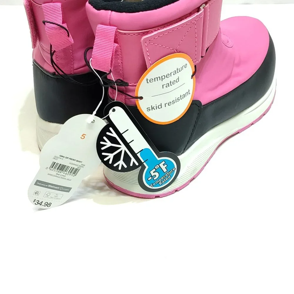 Wonder Nation Snow Boots -5°F Temp Rated Girls Size 5 Front Zip Adjustable Strap
